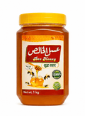 1kg pure bee honey in clear jar with yellow lid, labeled natural and GMP certified, ideal for Unani medicine