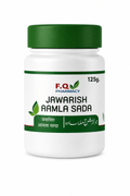 Jawarish Aamla Sada 125g herbal Unani medicine in white bottle with green cap by F.Q Pharmacy