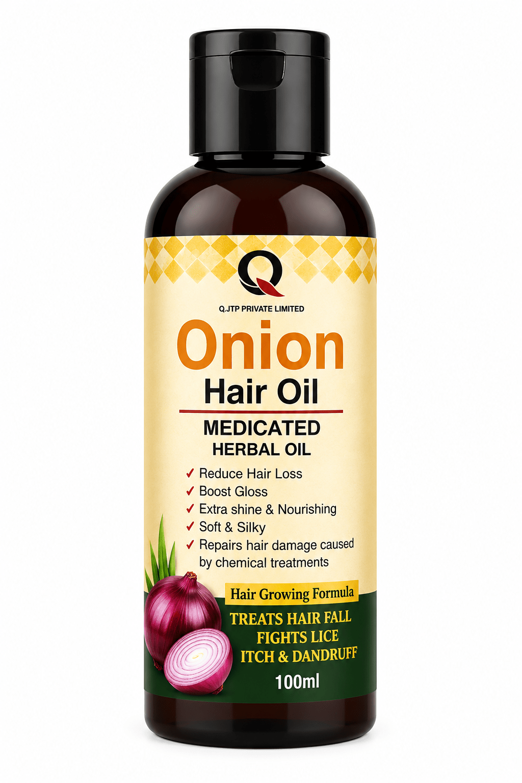Onion Hair Oil - Medicated Herbal Formula for Hair Growth, Reduces Hair Fall, Fights Dandruff & Itch, 100ml