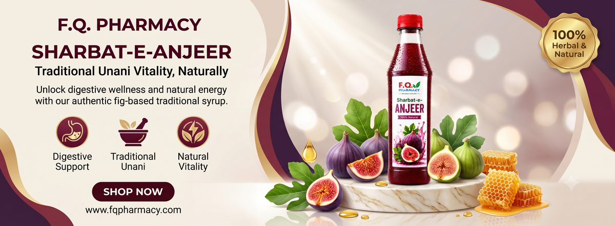 F.Q. Pharmacy Sharbat-e-Anjeer, traditional Unani fig-based syrup for digestive wellness and natural vitality